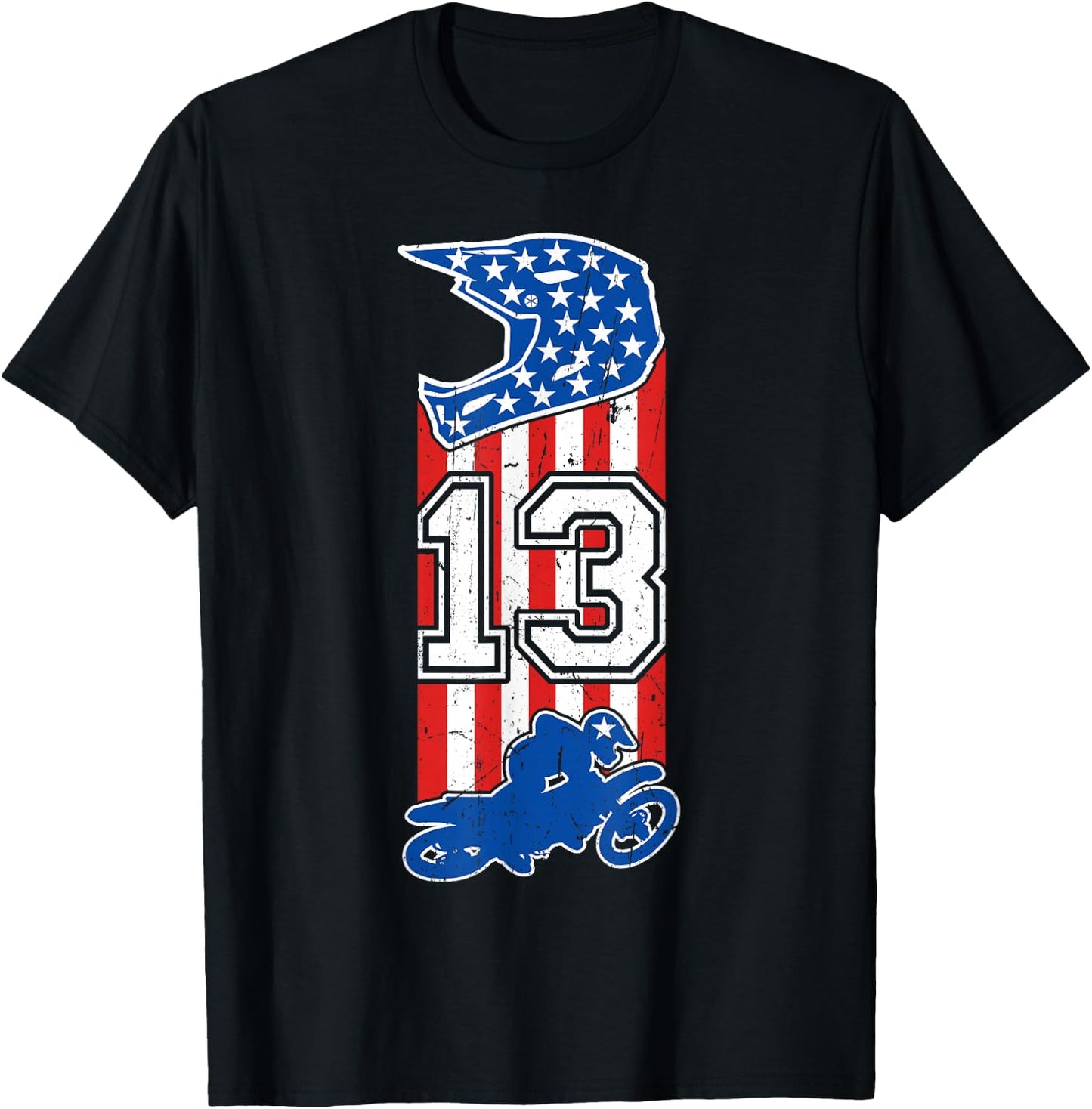 Motocross Birthday 13 Year Old 13th Birthday Dirt Bike USA T-Shirt - T-Shirt | Black