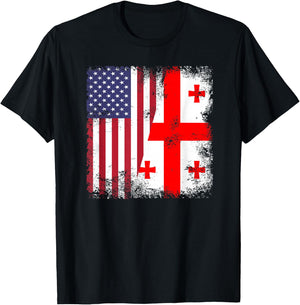Half Georgian Flag | Vintage Georgia USA Gift T-Shirt - T-Shirt | Black