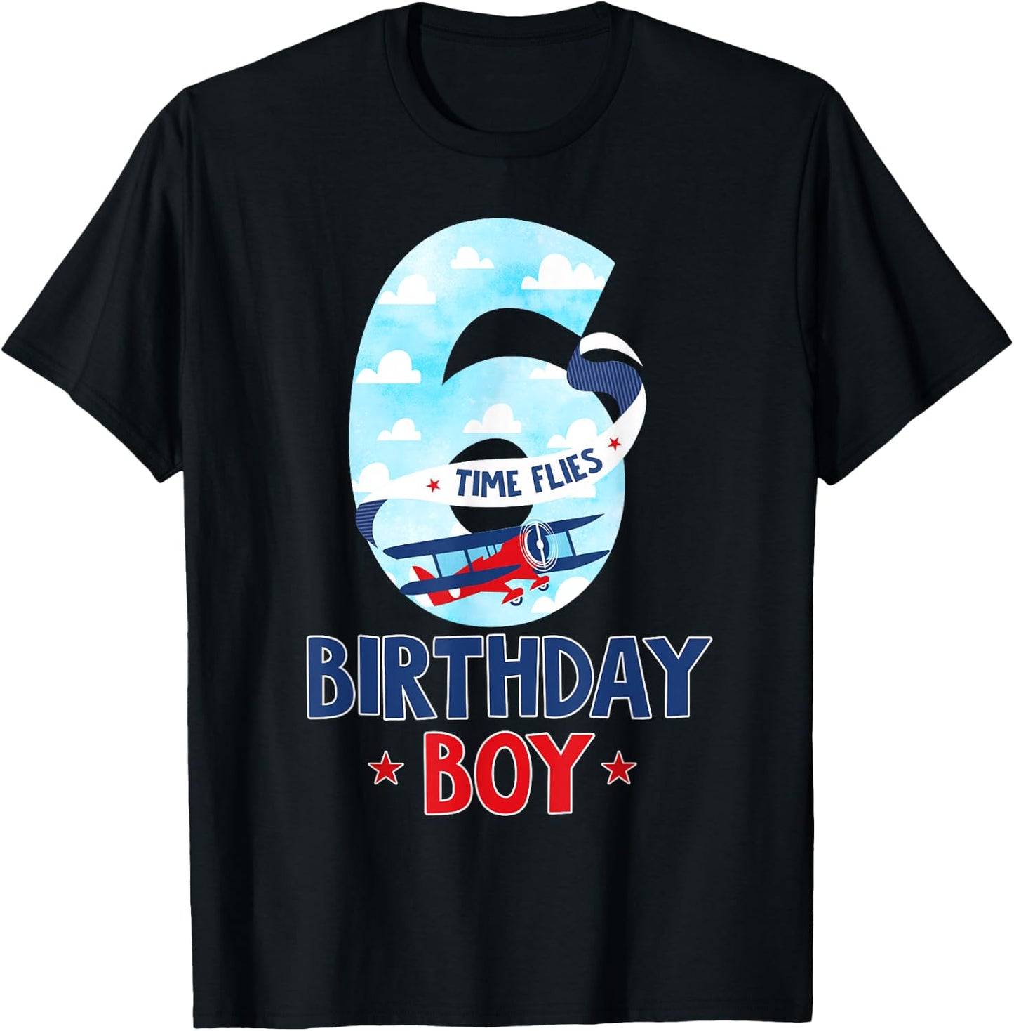 6 Year Old Birthday Outfit Boy Airplane Pilot 6th Bday T-Shirt - T-Shirt | Black
