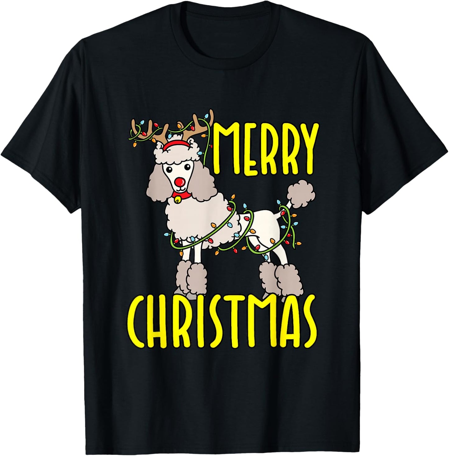 Standard Poodle Gifts And Shirts Poodle Christmas Dog Antlers Xmas Holiday T-Shirt - T-Shirt | Black