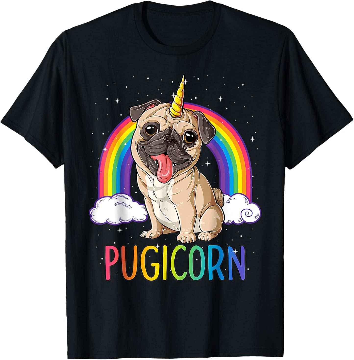 Pugicorn Pug Unicorn Girls Kids Space Galaxy Rainbow.2022 T-Shirt - T-Shirt | Black