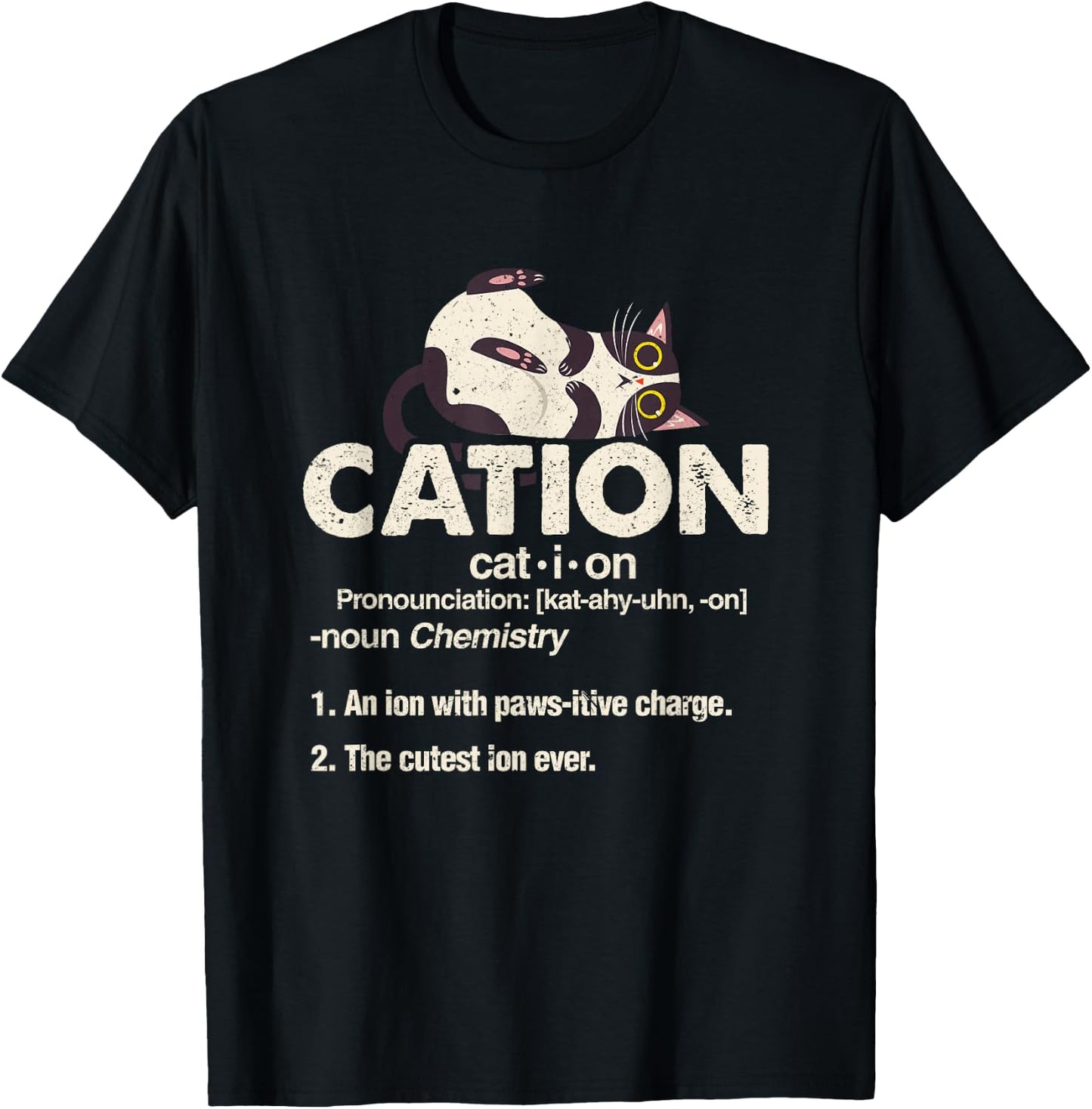 Cation Cute Science Cat Pawsitive Chemistry Teacher Gift T-Shirt - T-Shirt | Black