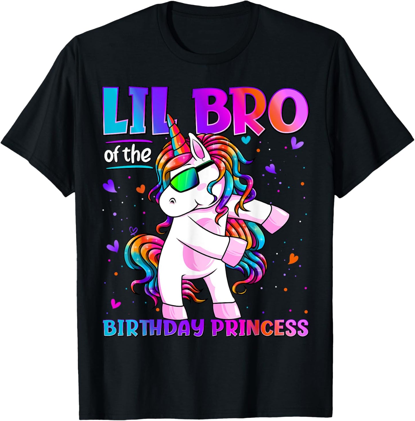 Lil Bro Of Birthday Princess Flossing Unicorn Lil Brother T-Shirt - T-Shirt | Black