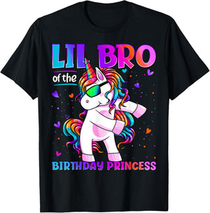 Lil Bro Of Birthday Princess Flossing Unicorn Lil Brother T-Shirt - T-Shirt | Black