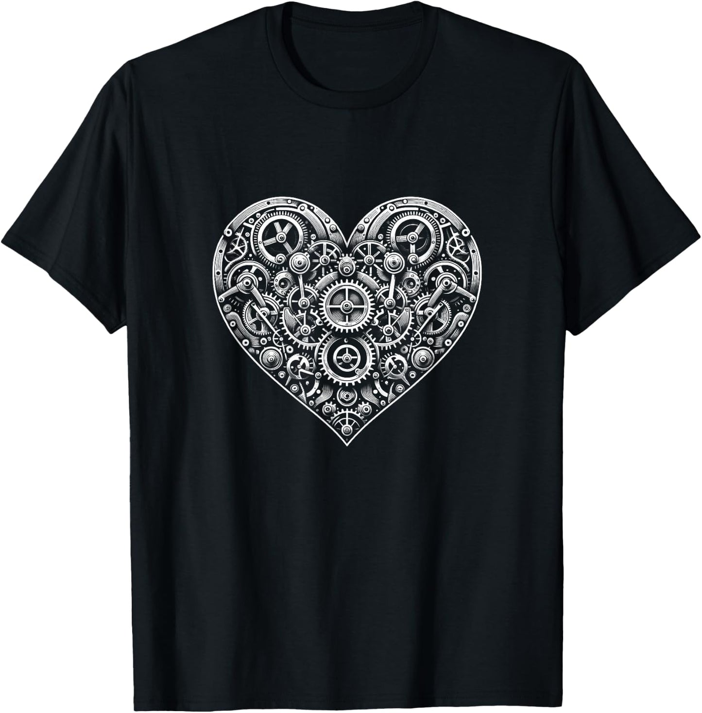 Clockwork Affections - Hipster Men Women Steampunk Heart of Gears Mechanical Love Valentines Day , Small T-Shirt - T-Shirt | Black