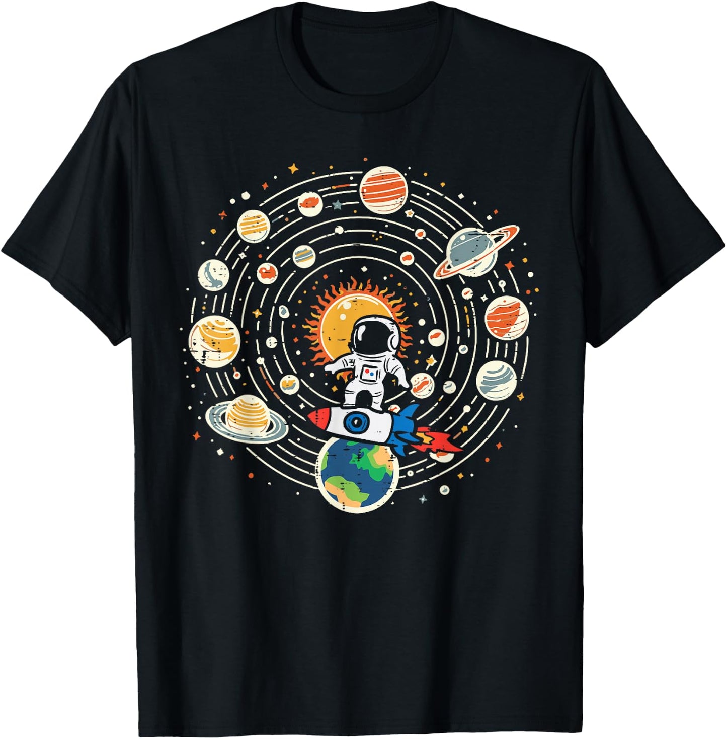 Astronaut Rocket Solar System Space Shuttle Kids Men Women T-Shirt - T-Shirt | Black