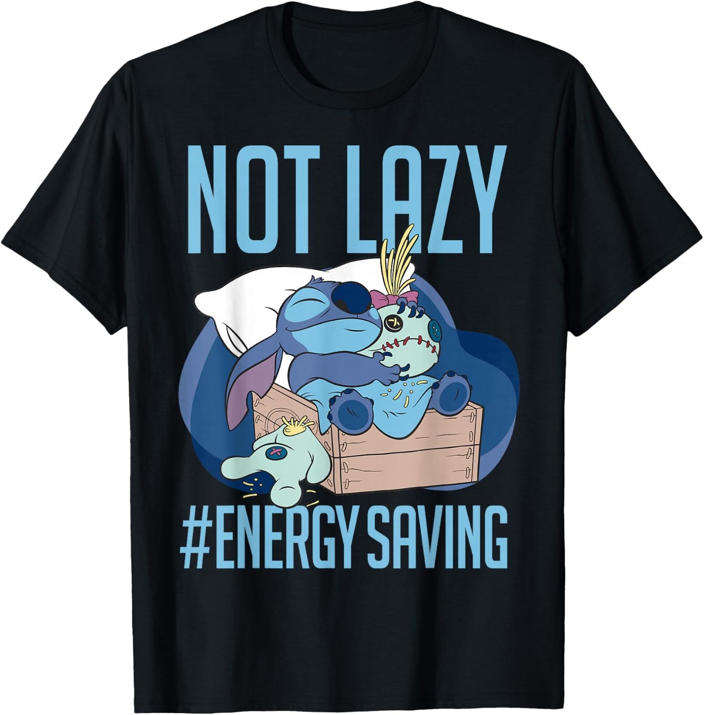 Disney Lilo & Stitch Not Lazy Energy Saving T-Shirt - T-Shirt | Black