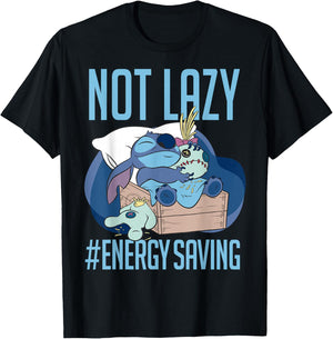 Disney Lilo & Stitch Not Lazy Energy Saving T-Shirt - T-Shirt | Black