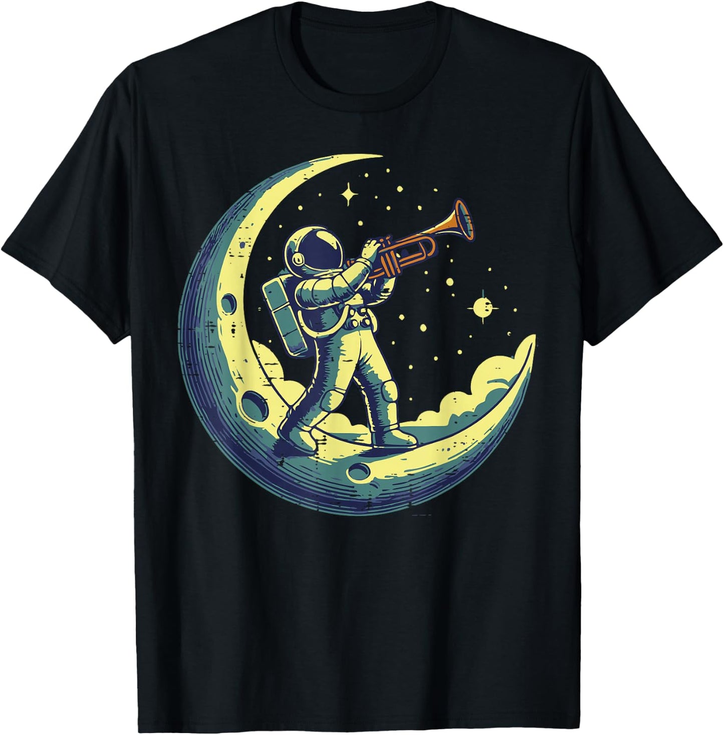 Astronaut On Moon Trumpet Funny Space Music Men Boys Kids T-Shirt - T-Shirt | Black