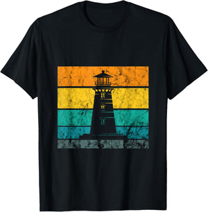 Lighthouse Retro Vintage Beach Seaside Life Sailing Sea T-Shirt - T-Shirt | Black