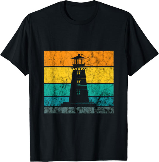 Lighthouse Retro Vintage Beach Seaside Life Sailing Sea T-Shirt - T-Shirt | Black