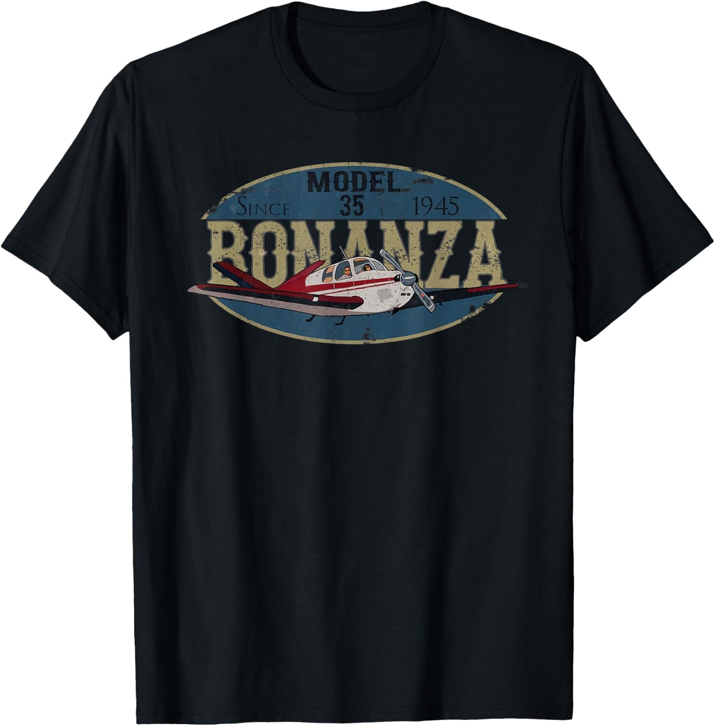 Model 35 Bonanza Since 1945 Retro Vintage Airplane Pilot T-Shirt - T-Shirt | Black