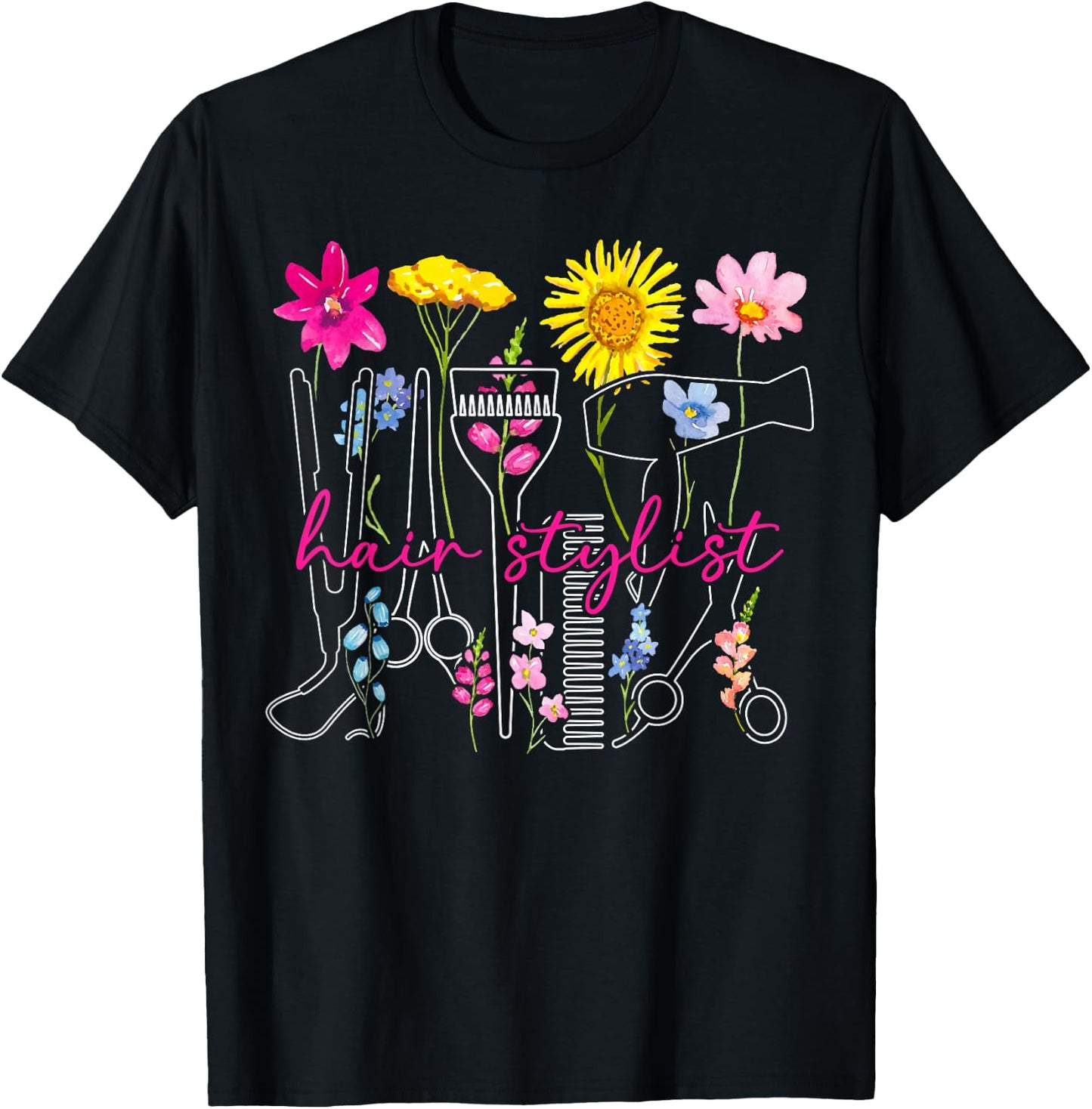 Hair Stylist Flowers Hair Dresser Hairstylist Hairdresser T-Shirt - T-Shirt | Black