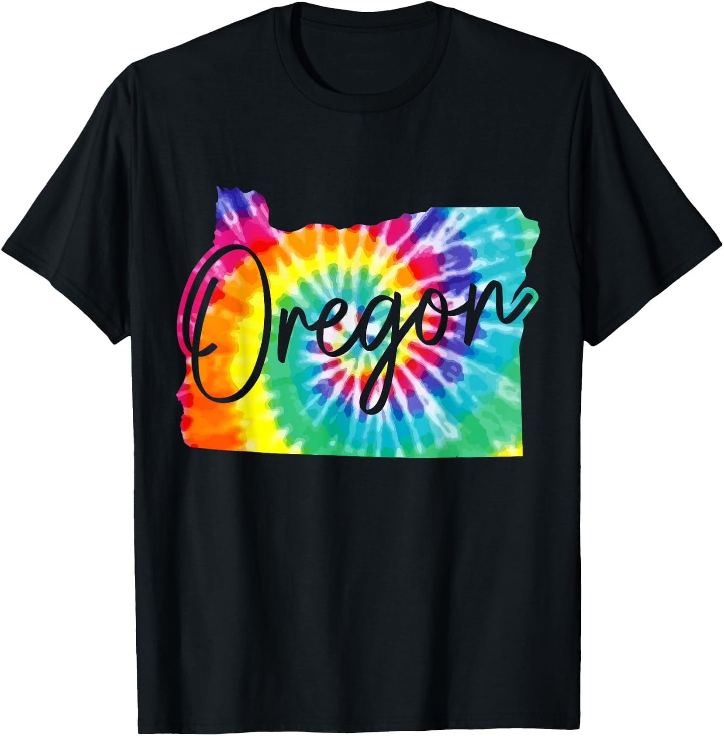 Oregon Tie Dye State Map Pride Hippie PNW Vintage Retro T-Shirt - T-Shirt | Black