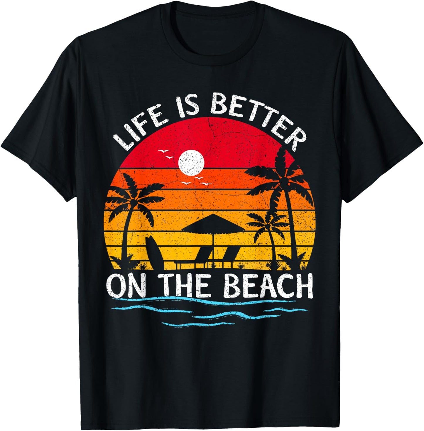 Summer Vacation Sunset Vintage Life Is Better On The Beach T-Shirt - T-Shirt | Black