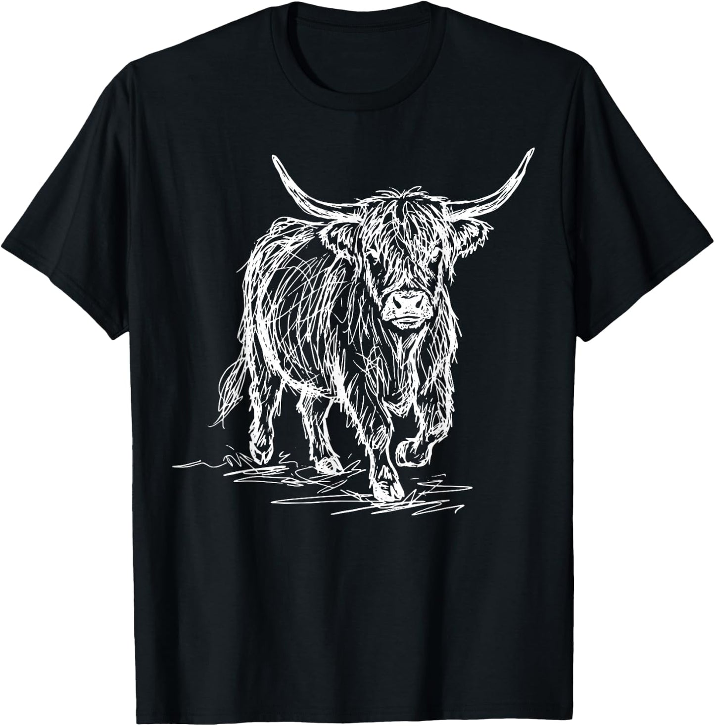 Highland Cow Line Art Scottish Cattle T-Shirt - T-Shirt | Black