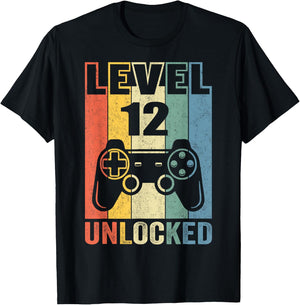 Level 12 Unlocked Shirt Funny Video Gamer 12th Birthday Gift T-Shirt - T-Shirt | Black