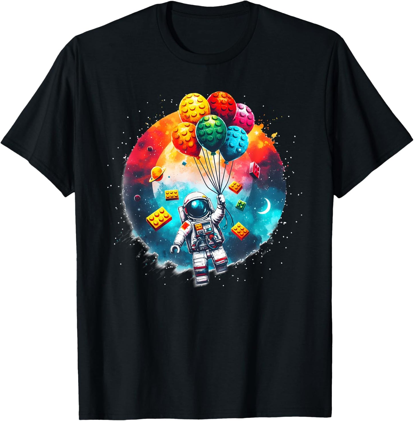 Space Astronaut Master Builder Funny Building Blocks Bricks T-Shirt - T-Shirt | Black