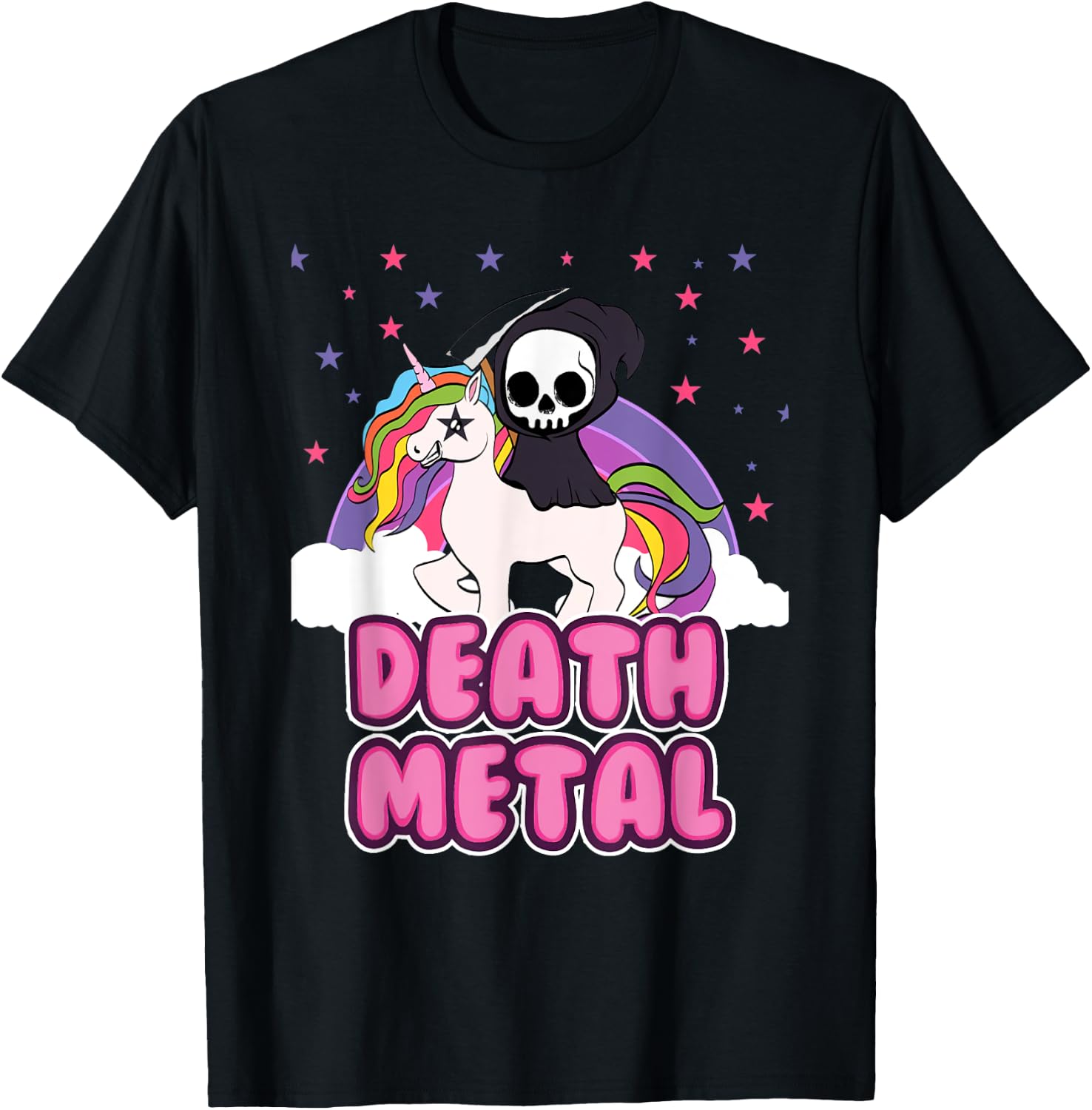 Death Metal - Unicorn Grim Reaper Rainbow Heavy Metal T-Shirt - T-Shirt | Black