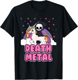 Death Metal - Unicorn Grim Reaper Rainbow Heavy Metal T-Shirt - T-Shirt | Black