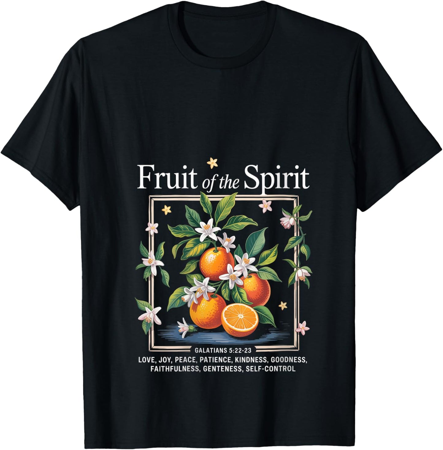 Christian Fruit of The Spirit Vintage Fruit Orange Flower V-Neck T-Shirt - T-Shirt | Black