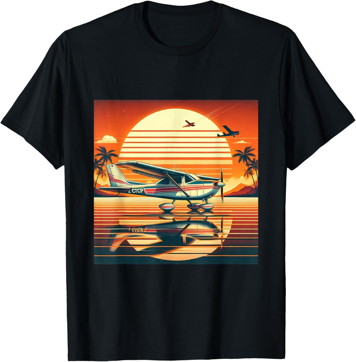 C-172 Skyhawk Vintage C172 Airplane Retro Sunset Pilot T-Shirt - T-Shirt | Black