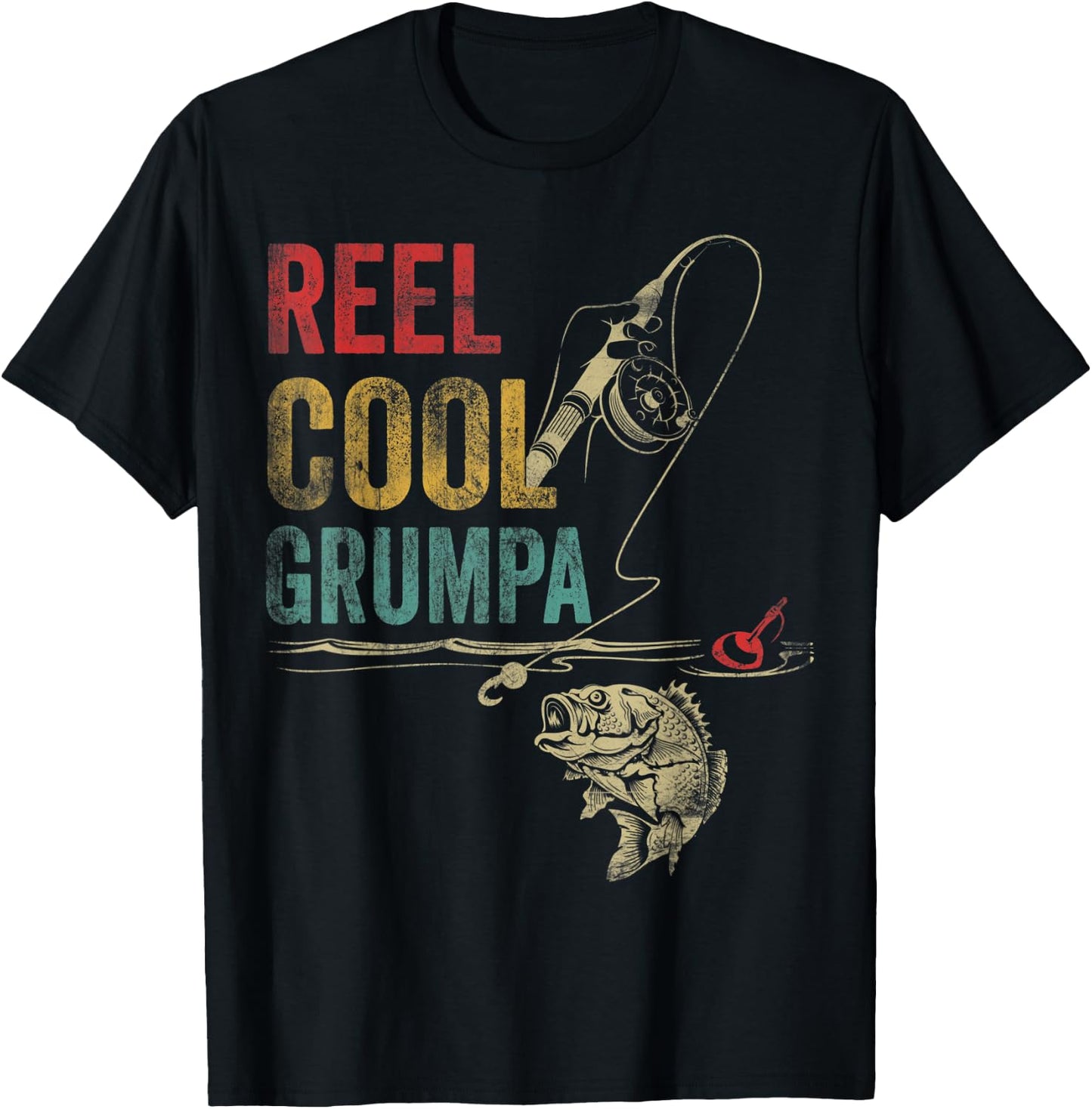 Vintage Reel Cool Grumpa Fish Fishing Fathers Day T-Shirt - T-Shirt | Black