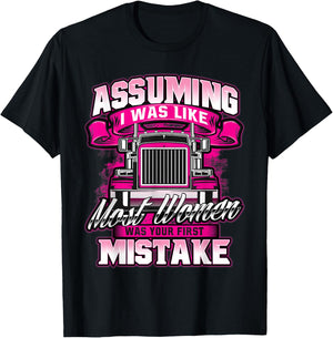 First Mistake - Female Semi Truck Driver Trucker Trucking T-Shirt - T-Shirt | Black