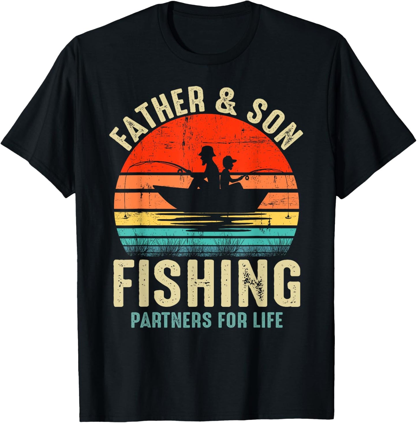 Father and Son Fishing Partner For Life Retro Matching Dad T-Shirt - T-Shirt | Black