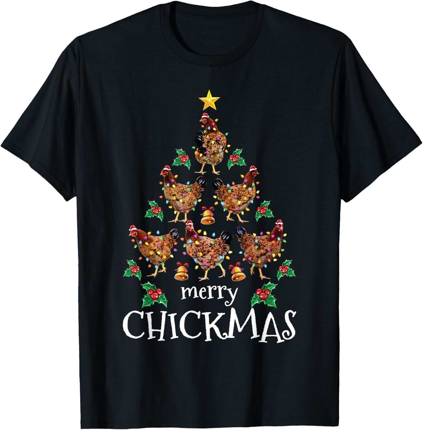 Christmas Chicken Tree Xmas Funny Merry Chickmas T-Shirt - T-Shirt | Black