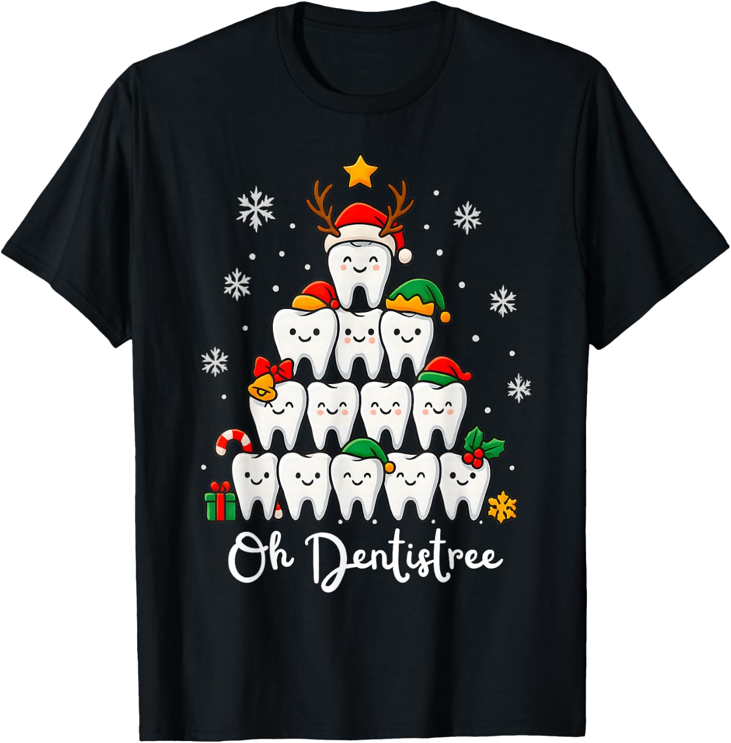 Funny Oh Dentistree Xmas Christmas Dental Hygienist Dentist T-Shirt - T-Shirt | Black