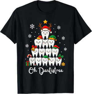 Funny Oh Dentistree Xmas Christmas Dental Hygienist Dentist T-Shirt - T-Shirt | Black