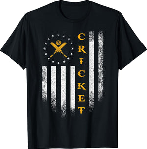 Vintage USA American Flag Cricket Player Team Silhouette T-Shirt - T-Shirt | Black