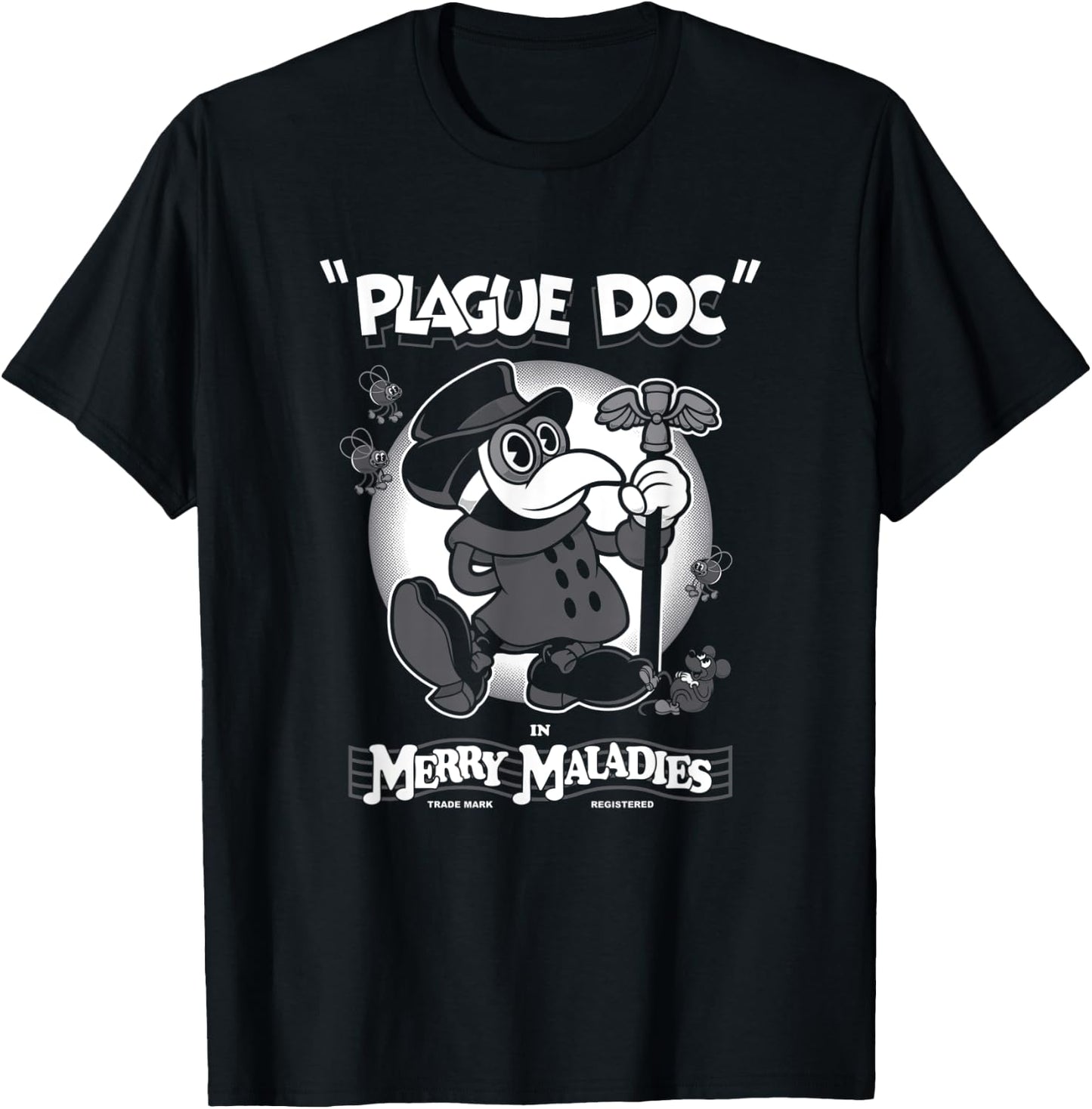 Merry Maladies - Vintage Cartoon Plague Doctor - Rubber Hose T-Shirt - T-Shirt | Black