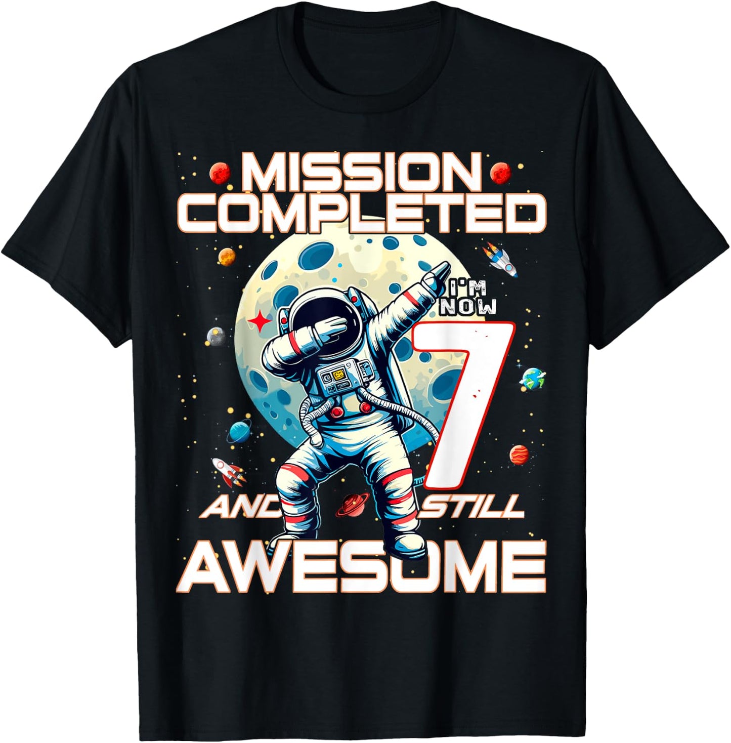 7th Birthday Astronaut Astronomy 7th Year Old Birthday T-Shirt - T-Shirt | Black
