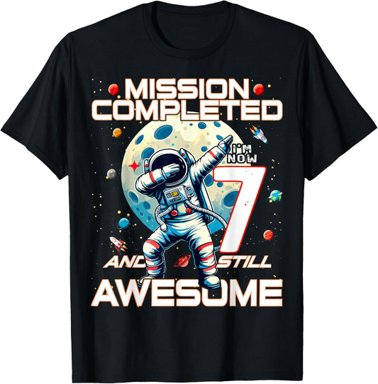 7th Birthday Astronaut Astronomy 7th Year Old Birthday T-Shirt - T-Shirt | Black
