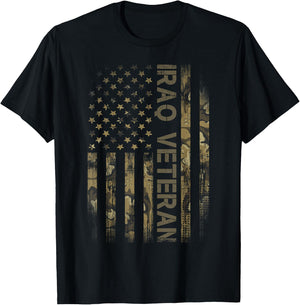 Vintage America Camo Flag Iraq Veteran Camouflage T-Shirt - T-Shirt | Black