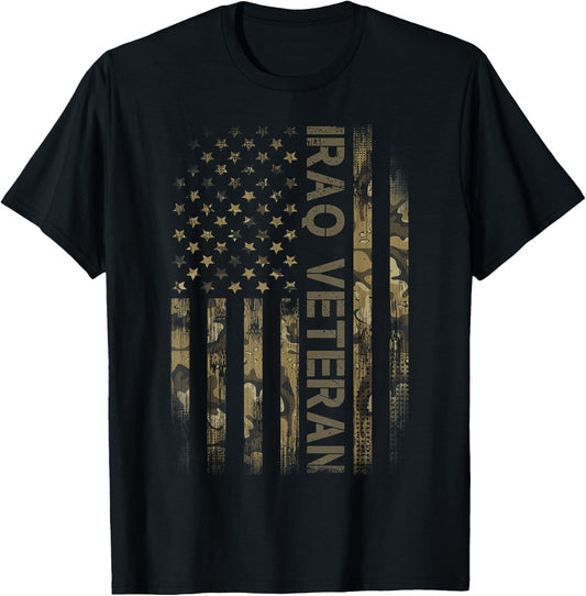 Vintage America Camo Flag Iraq Veteran Camouflage T-Shirt - T-Shirt | Black
