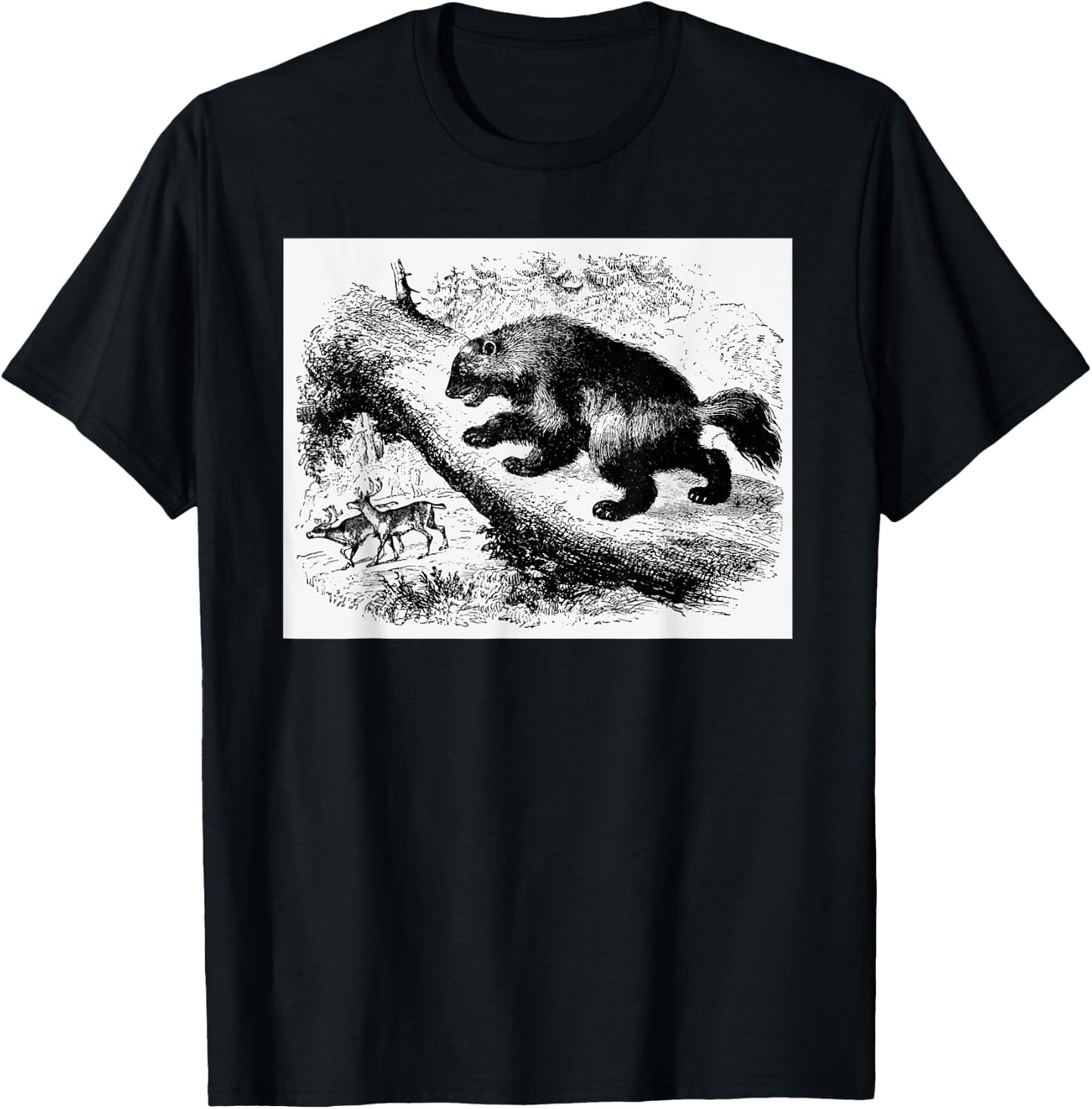 Realist Wild Wolverine Animal Illustration Hand Drawn Art T-Shirt - T-Shirt | Black