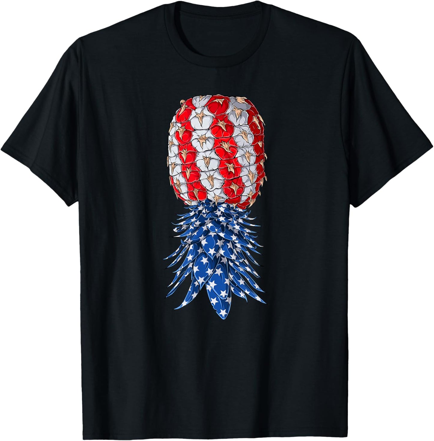 July Patriotic Red White Blue Upside Down Pineapple Swinger Women Men T-Shirt - T-Shirt | Black