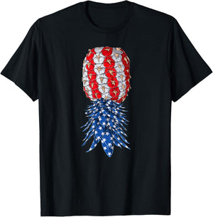 July Patriotic Red White Blue Upside Down Pineapple Swinger Women Men T-Shirt - T-Shirt | Black