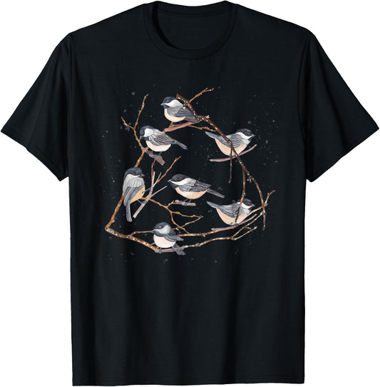 Chickadee Bird Watching Birding Nature Tree Branch Bird T-Shirt - T-Shirt | Black