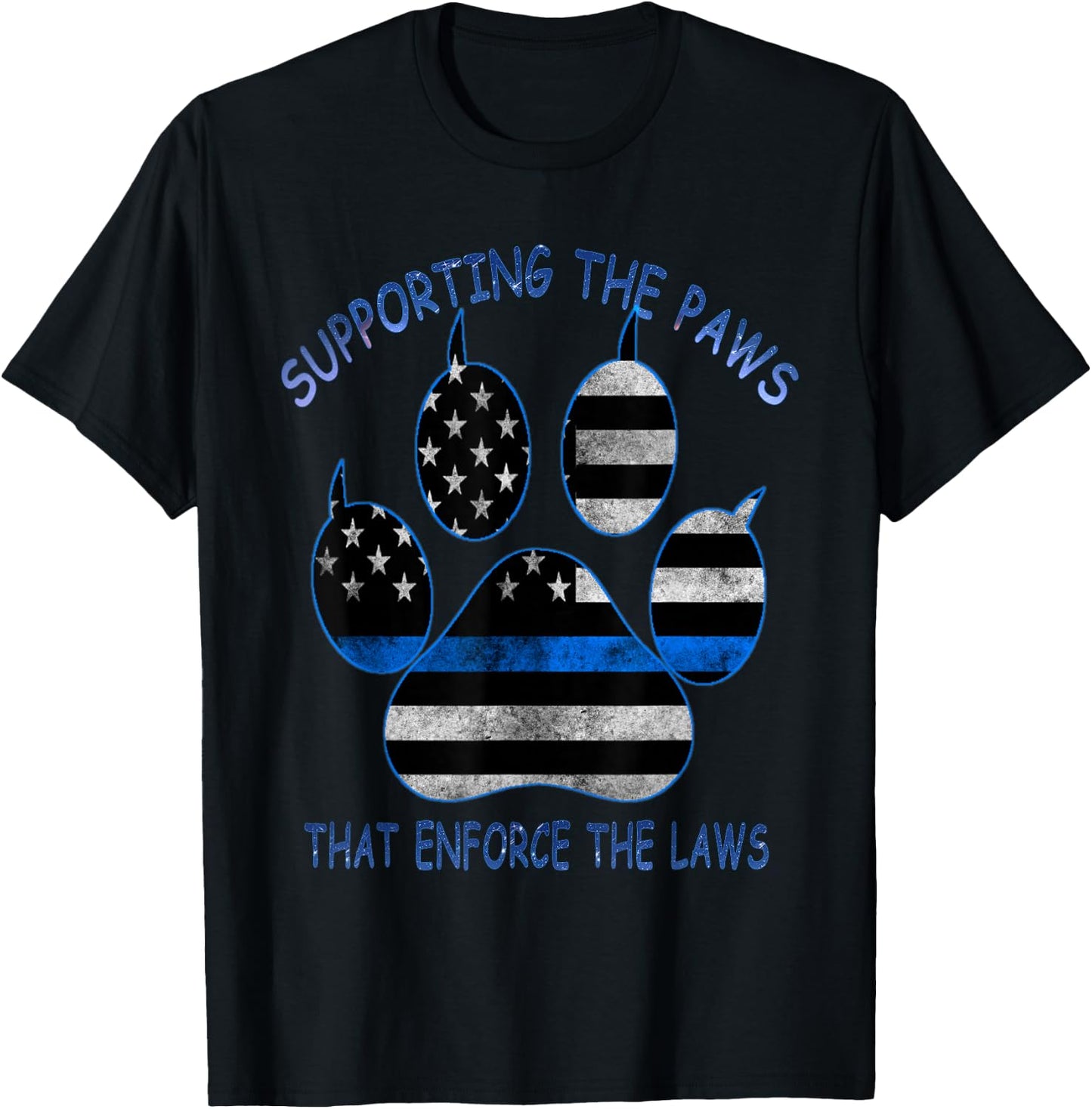 Supporting The Paws That Enforce The Laws - Back The Blue T-Shirt - T-Shirt | Black