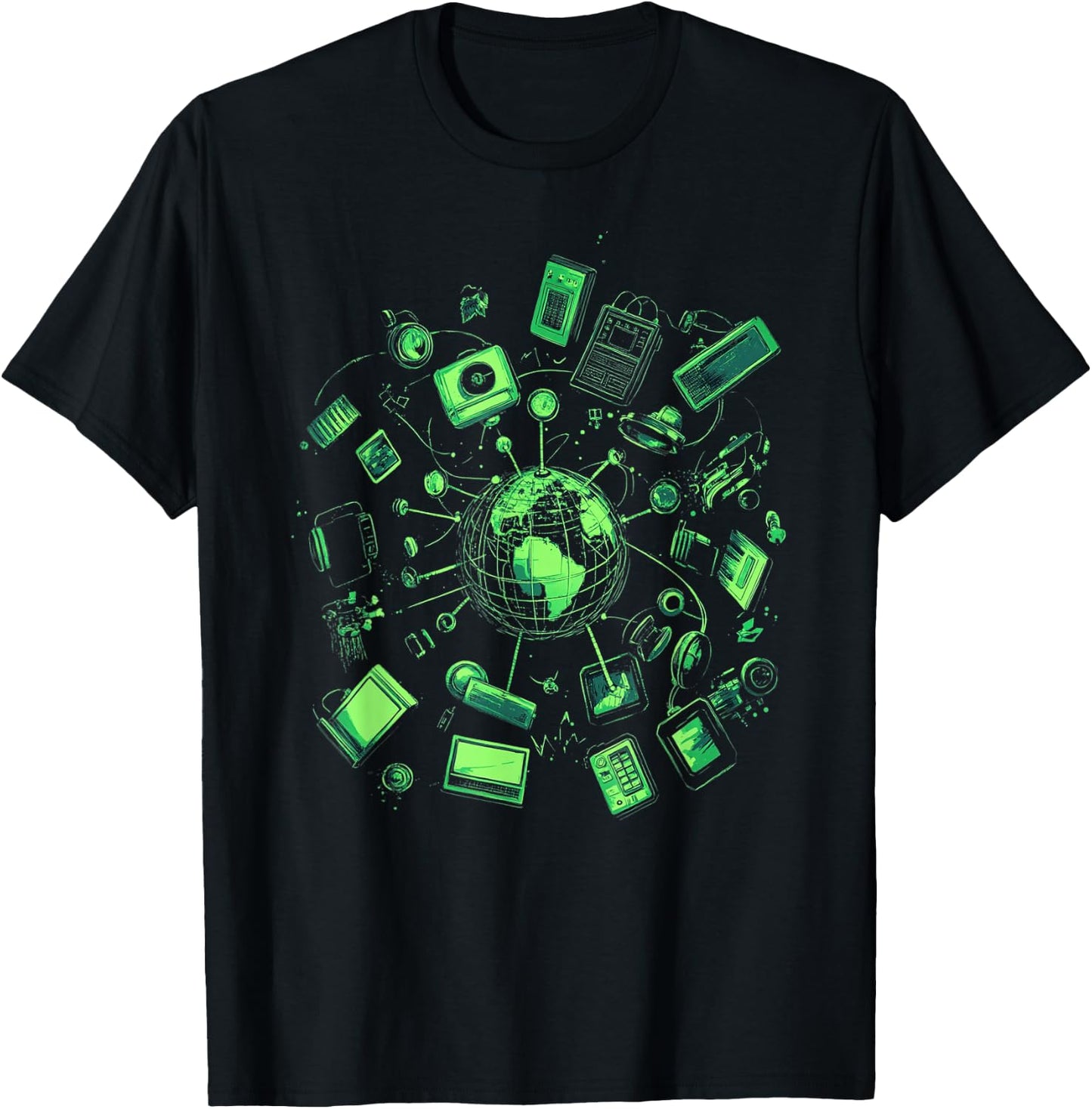 Vintage Technology Retro Gadgets Illustration T-Shirt - T-Shirt | Black