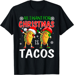All I Want For Christmas is Tacos Funny Xmas Pajama T-Shirt - T-Shirt | Black