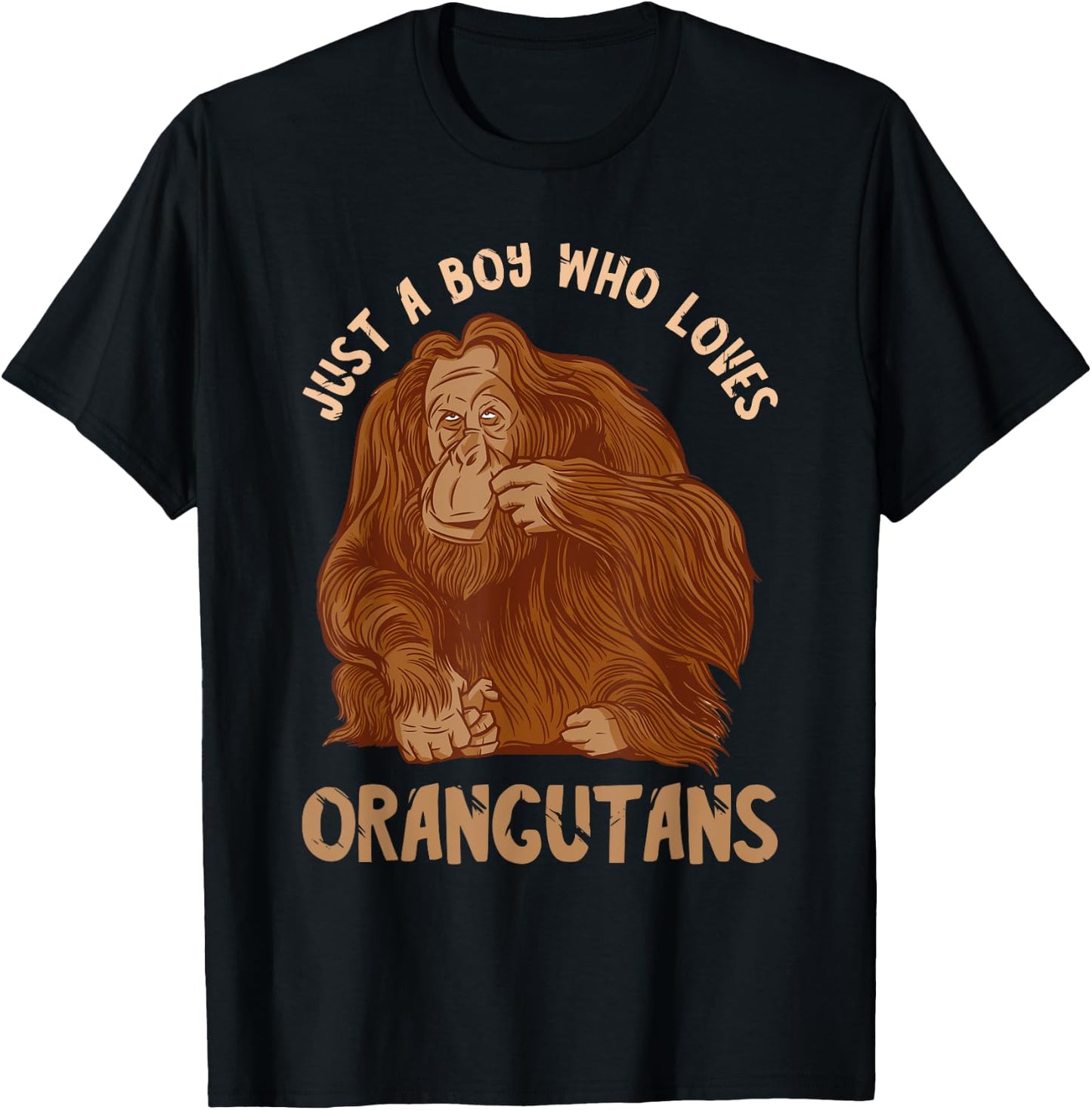 Orangutan Just A Boy Who Loves Monkey Ape Orangutan Lover T-Shirt - T-Shirt | Black