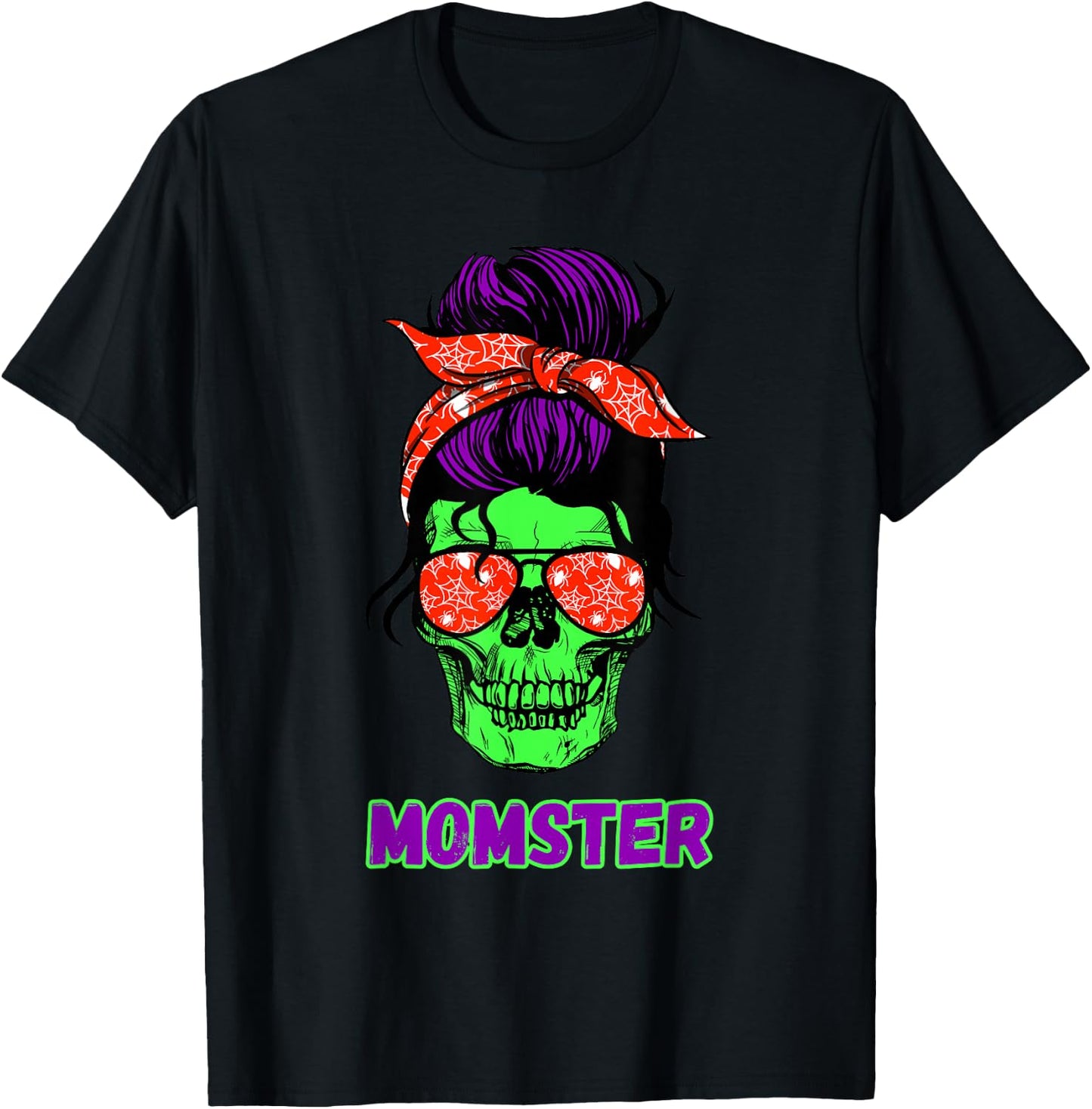 Momster Funny Skull Mama Messy Bun Mom Halloween Costume T-Shirt - T-Shirt | Black