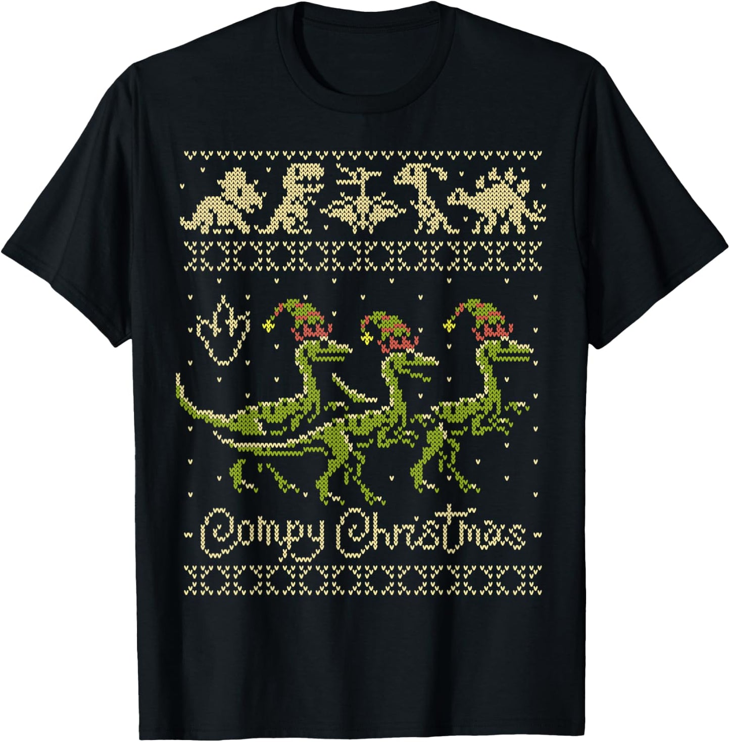 Compsognathus Dinosaur Christmas Sweater - Compy T-Shirt - T-Shirt | Black