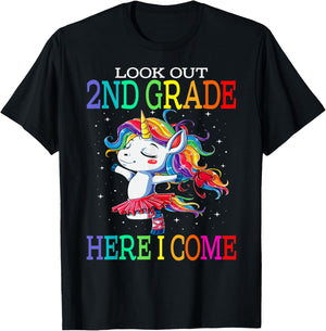 Kids Look Out 2nd Grade Here I Come Unicorn T-Shirt - T-Shirt | Black