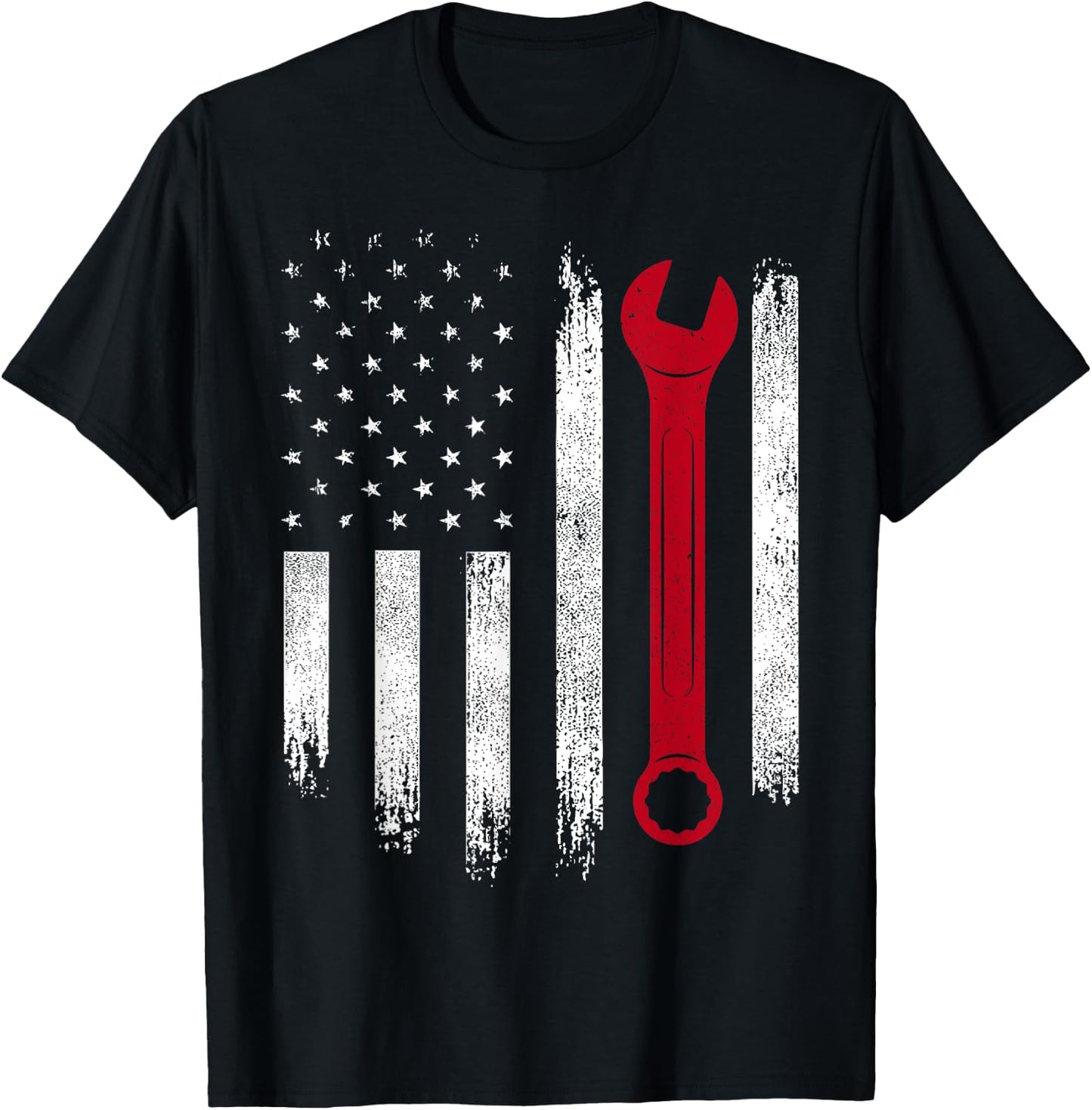 Fourth Of July Mechanic Distressed American Flag T-Shirt - T-Shirt | Black
